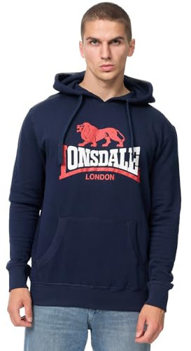 Lonsdale THURNING Herren Kapuzensweatshirt Normale Passform, Navy/Red/White, M