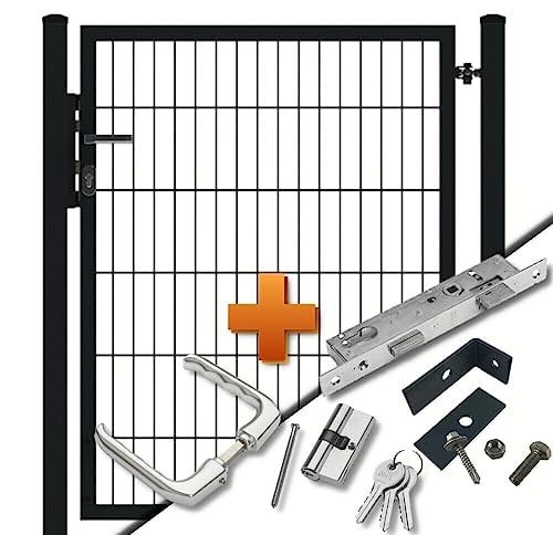 auf-mass24 Gartentor 1-FLG b=1,00m Doppelstabmattenzaun Zauntor DREI Farben Zaun Tor SOLID Slim (Feuerverzinkt - Silbergrau, 1.83)
