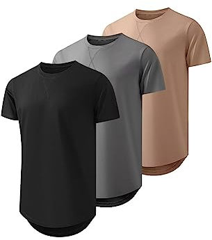 JMIERR Sommer T Shirt Herren 3 Packs Kurzarm Hemd Slim Fit Longline T-Shirts Baumwolle Basic Rundhals Sportwear 3XL