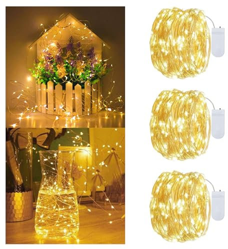 YzzYzz Guirnalda Luces LED Decorativas con Pilas, 30 Luces LED para Árbol de Navidad, 3 Piezas x 3 M, Luces Decorativas para Halloween, Dormitorio, Navidad, Hogar, Fiestas, Bodas