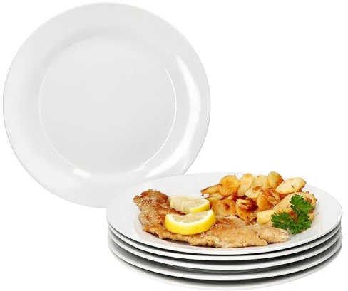 MamboCat Tommy Lot de 6 assiettes plates I Ø 26,7 cm I Assiettes plates en porcelaine blanche pour 6 personnes I Grandes assiettes pour repas principaux, pour barbecue, etc. I Vaisselle pour
