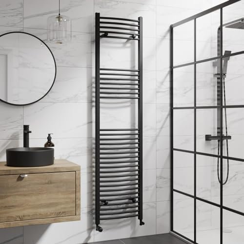 DuraTherm® 1800 x 450mm Curved Heated Towel Rail Radiator Modern Central Heating Bathroom Warmer Wall Mounted Ladder Rad, Matt Black