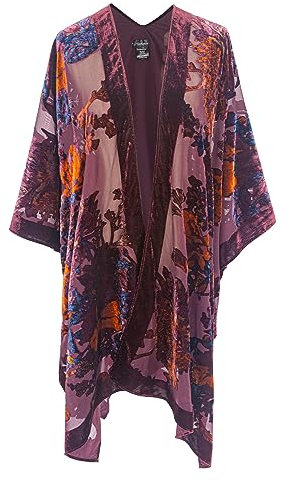 Burnout Velvet Kimono for Women Long Cardigan Cover Up Open Front Blazer, 1a, One Size