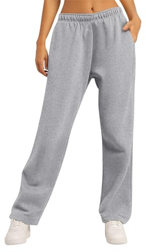 Jogginghose Damen, Trainingshose Mit Reißverschluss Am Bein Hosen Damen Stretch Baggy Jogginghose Casual Trousers Schwarz Gefütterte Outdoorhose Winter Baumwolle Thermo (Hell Grau,M)