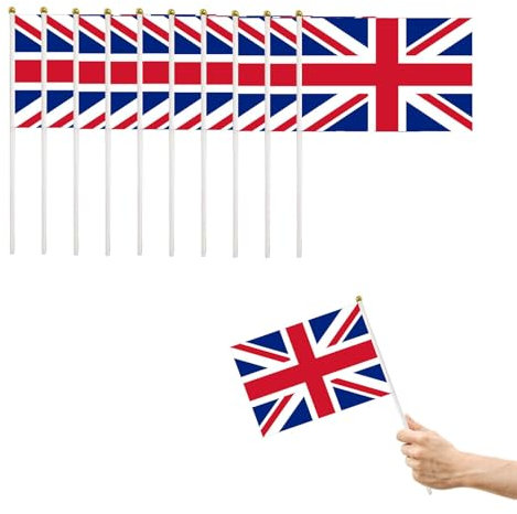 Bandera Británica Union Stick,Gran Bretaña Mini Bandera Portátil,Bandera UK,Pequeña Bandera UK,Mini Bandera UK,para Celebraciones Nacionales y del Día de los Caídos,14X21cm,10 Piezas