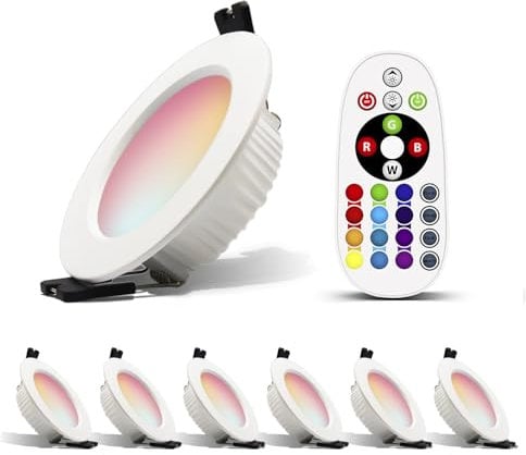 Großcat LED Einbaustrahler 7W Ultra Flach Led Spots, Warmweiß 3000K RGBW mit IR Controller Deckenstrahler Farbwechsel Farbige Dimmbare Einbauspots Rund Deckenspots, 6 er Set