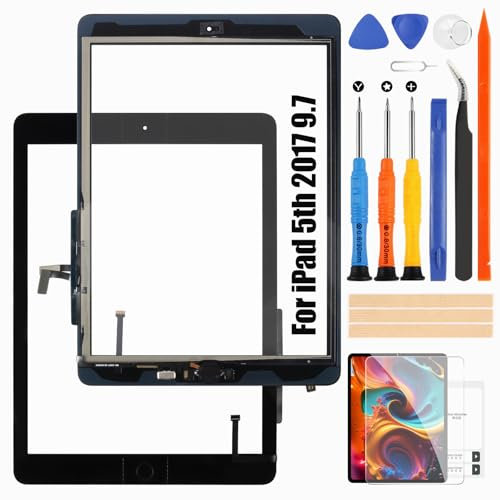 Écran Tactile Numériseur pour iPad 9.7 2017 5ème Génération A1822 A1823 - pour iPad5 Écran Tactile Remplacement Verre avec Home Button Noir (Pas LCD)