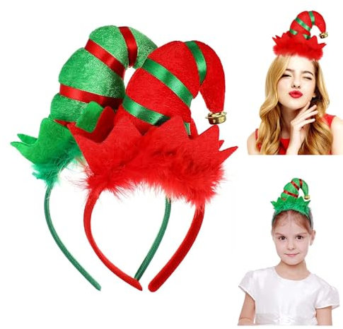 ZTBFHLZQ Weihnachtselfenhut Stirnband, 2 Stück Elfenhut Haarbügel, Weihnachten Haarreif, Elf Party Hut Stirnband, Weihnachtskopfbedeckung, für Weihnachten, Urlaub, Party, Gastgeschenke, Cosplay