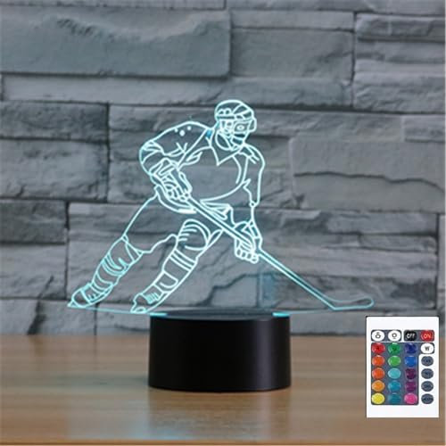 FLRXHK Play Ice Hockey 3D-Illusions-Nachtlicht, Touch-Tischlampe mit Fernbedienung, 16 Farben, optisches USB-LED-Nachtlicht für Kinder, Geschenk, Raumdekoration