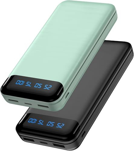 Enerwow Batteria esterna da 16000 mAh, 2 confezioni Slim Power Bank Ricarica Rapida con 2 porte di Uscita USB(Max 3A), 15 W Powerbank portatile con display a LED per iPhone, Huawei, ecc.