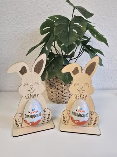 Generisch Osterhase aus Holz mit Name als Ü-Ei-Halter, personalisiert Ostern/Osterdeko