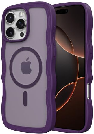 ZTOFERA for iPhone 15 Pro Max Magnetic Case, Curly Wave Frame Silicone Case Compatible with MagSafe Translucent Matte Shockproof Phone Cover, Dark Purple