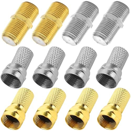 Yuiturt 12 Pcs F Type Connector Kit for Coaxial Cable, 8 RG6 Male Plug Connectors & 4 Female Couplers for Satellite TV Aerial Cable Extension & Repair, TV Adapters for Sky Virgin NTL, RF Fittings