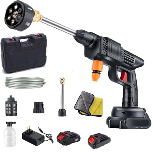 Cordless Pressure Washer, Portable Pressure Washer with 2 Batteries, Electric Cordless Power Washer Battery Operated with 6-in-1 Nozzle, Adjustable Foam Cannon for Car, Floor, Garden, 5m/16.4FT Hose
