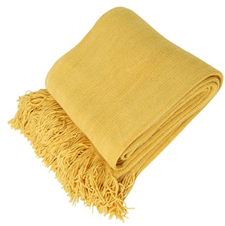 Alipis Strickdecke Im Nordischen Stil Einfarbige Sofadecke Mit Fransen Modische Dekoration Für Zuhause Und Hotel Farbe Gelb Atmungsaktives Material Für Jahreszeiten