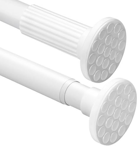 CROWNSHOP Extendable Shower Curtain Rod – No Drilling Stainless Steel Tension Rod, Φ32mm, 160–220CM, Anti-Slip Heavy Duty Pole for Bathroom, Living Room, Balcony, Wardrobe (White-160-220CM)