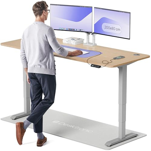 Desktronic Höhenverstellbarer Schreibtisch aus Bambus (200x80cm) – Elektrisch höhenverstellbar mit flüsterleisem Dual-Motor & Touchscreen – Hohe Tragfähigkeit – Stehtisch HomePro