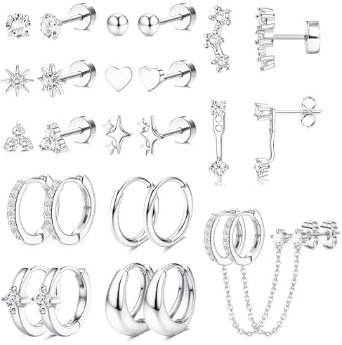 Roheafer 13 Paar Ohrringe Gold Medizinische Ohrstecker Tragus Helix Piercings Chirurgenstahl Ohrringe Silber Creolen 14K Vergoldet Piercing Ohr