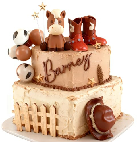 QingWing 16 Stück Cowboy Rodeo Tortenaufleger, Mini Cowboy Cake Topper Mit 3 Zäunen, DIY Western Party Decorations, Kuchendekoration für Babyparty, Geburtstag, Rodeo Party