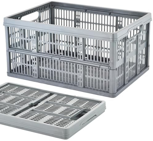 1 Pack Foldable Crates Plastic Storage Crate Basket | 32L Collapsible Storage Box with Handles | Heavy-Duty Fold Flat Design | Multi-Purpose Container for Home, Living, Kitchen & Office Organisation