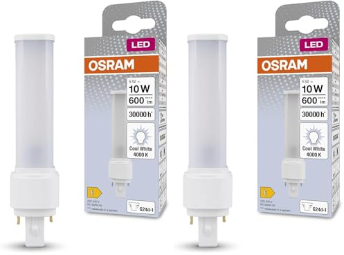 OSRAM DULUX LED D10 EM, G24D-1, 5 W, 600 lm, 4000 K, color de luz blanco frío, tapa giratoria para luz direccional, reemplazo de LED para fluorescentes compactas clásicas con casquillo G24D-1