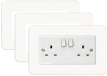 KUKUJIWA 3PCS Double Socket Surround White,Light Switch Surrounds,Single Switch Cover Plates,Switch Sticker Cover,WallFor Home Wall Switch Decoration (14.6cm*8.6cm)