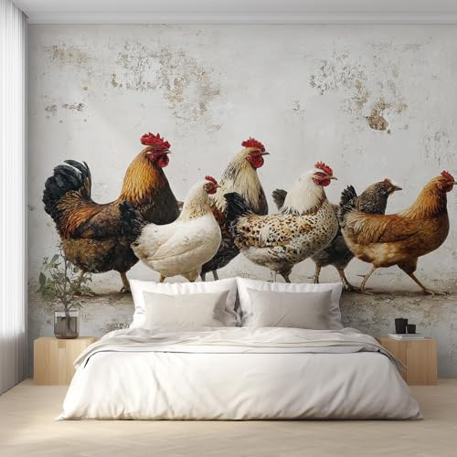 Generisch Tapete Hahn, Fototapete Bauernhof Huhn, Vliestapete für Schlafzimmer Wohnzimmer, Wand Deko Tapeten, Wandverkleidung 250x175 cm D&O137