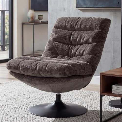 Mendler Loungesessel HWC-Q29, Cocktail-/Polster-/Relaxsessel Sessel drehbar Stoff Chenille (470g/m²) Öko-Tex Stahl - grau-braun