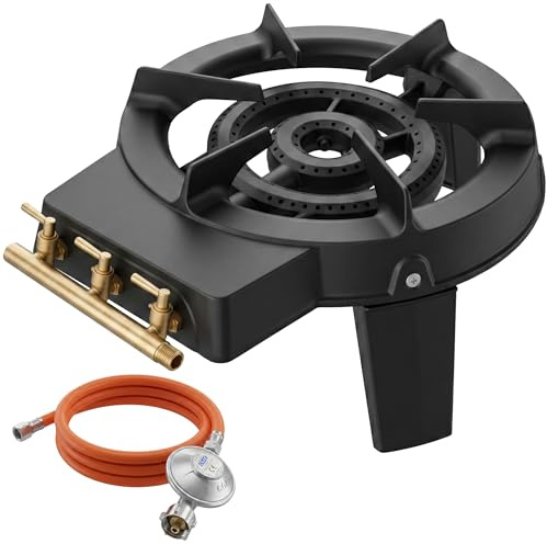 Veralune 9 kW Wokbrenner – Gusseisen Gaskocher mit 3 Füßen, 3 Wasserhähnen & Schlauch mit Druckminderer, leistungsstark für Outdoor, Garten, Camping & BBQ