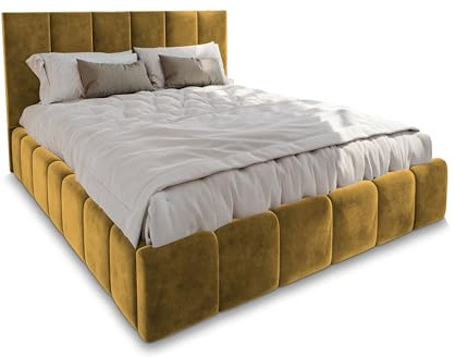 Masseno Polsterbett TARANTO 200x200 cm, Doppelbett, Bettkasten, Stauraum, Lattenrost Und Kopfteil - Gelb, Monolith 48