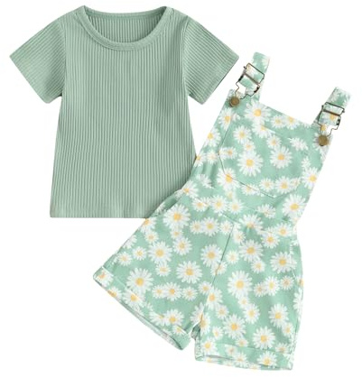 Kids Baby Girl Summer Clothes Set (Little Daisy Light Green, 3-4 Years)