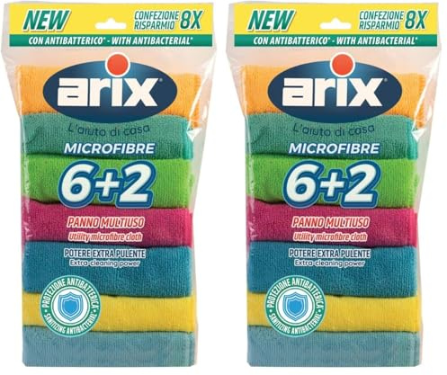 Arix | Microfibre Panni Multiuso, 8 Morbidi Panni 30x30cm, Antibatterici, Rimuovere Sporco Ostinato, Cattura Polvere e Sporco (Confezione da 2)