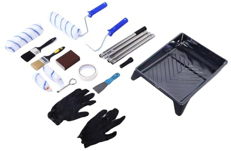 Cryfokt Farbroller-Set, Verstellbare Verlängerungsstange, Farbroller-Abdeckungen, Farbwannen-Set mit 19-teiligen Kompletten Malwerkzeugen für Innenwände, Decken, Zuhause