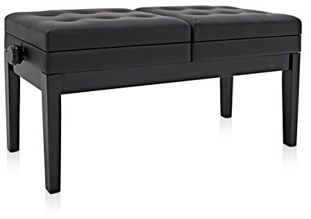 gear4music Deluxe Duet Piano Stool with Storage, Gloss Black