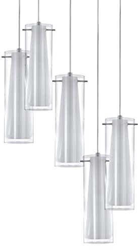 EGLO Pendellampe Pinto, 5 flammige Pendelleuchte, Material: Stahl, Farbe: Chrom, Glas: klar, opal matt, weiß, Fassung: E27