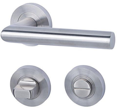 Alpertec 28024940 Edelstahl Doha-R für Badtüren WC Drückergarnitur Türdrücker Türbeschläge Neu, für Badezimmertüren