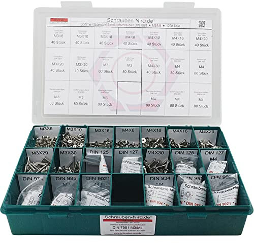 Sortiment/Set Edelstahl Senkkopfschrauben M3 M4 DIN 7991 VA A4 V4A Innensechskant