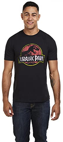 Jurassic Park Mens Distressed Logo Short Sleeve T-Shirt, Black (Black Blk), X-Large UK