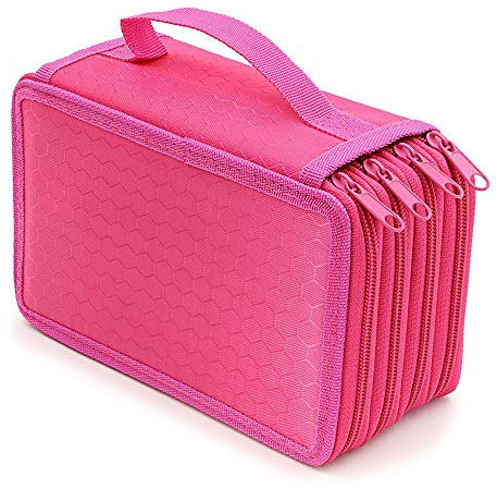 YFZYT Federmappe Super Große Kapazität Bleistift-Beutel Studenten Stationäre Tasche Farbige Bleistifte Halter Case Federtasche Federmäppchen - 72 Slots, Rose Rot#1