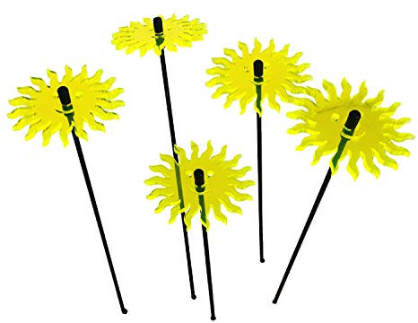 Sun Catcher Garden Decor Sonnenfänger Set aus 5 kleinen leuchtenden Sonnen. Besondere Garten Dekoration für Garten, Balkon oder Terrasse, Farbe:gelb