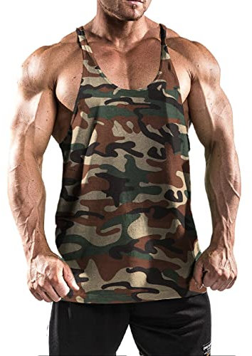 Musclealive Mens Bodybuilding Gym Tank Top Workout Vest Cotton Camouflage, M-( Chest 38-inch-43-inch)