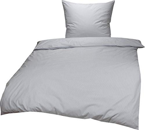 Lorena Mako Batist Bettwäsche Basel Mini Steifen Grau, 135x200 + 80x80cm, 100% Baumwolle