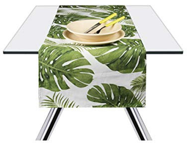 Excelsa Foliage Tischläufer, Baumwolle, grün, 45 x 140 cm