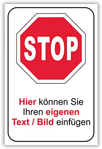 SCHILDER HIMMEL anpassbares STOP Schild A5 Alu-Verbund mit Schrauben, Nr 185 eigener Text/Bild verschiedene Größen/Materialien