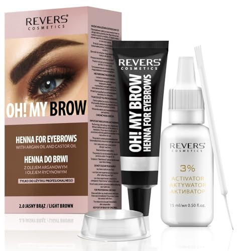 REVERS COSMETICS Augenbrauenfarbe Hellbraun mit Arganöl und Rizinusöl (Omega 6, Karotin, Vitamine A, E, F) Natürliches Ergebnis, Hält bis zu 4 Wochen, 15+ Anwendungen