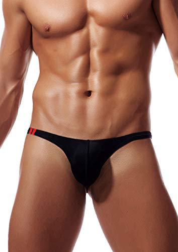 Newsywell Homme String Soie Glacée Tanga T-Back Thong Bikinis Respirant Taille Basse Slip Élastique Triangle Briefs sous-vêtement Noir X-Large