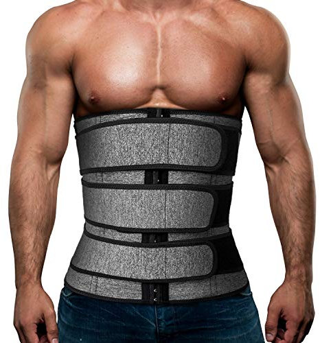 Hidyliu Herren Workout Taillentrainer Neopren Korsett Sauna Schweiß Trimmer Cincher Bauchweg mit Gürtel, Grauer Taillengürtel, X-Large