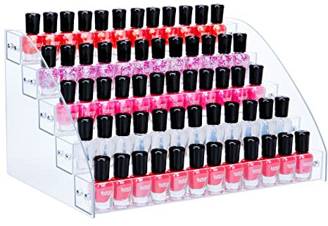 KINGROW Acrylic Nail Polish Organizer 60 Bottles of 5 Layers Display Rack Storage Essential Oils Rack Holder Jewelry Makeup Organizer