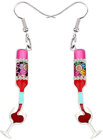 DUOWEI Bonitos aretes de botella de vino tinto románticos con forma de corazón de vino tinto colgantes, joyería de regalo para mujeres y niñas amantes, Acrílico, No es una piedra preciosa