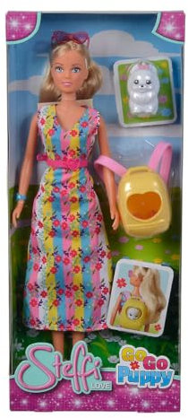 Simba 105733533 – Poupée Steffi Love GoGo Puppy dans Une Robe colorée avec Sac à Dos pour Chien et Chien 29 cm à partir de 3 Ans